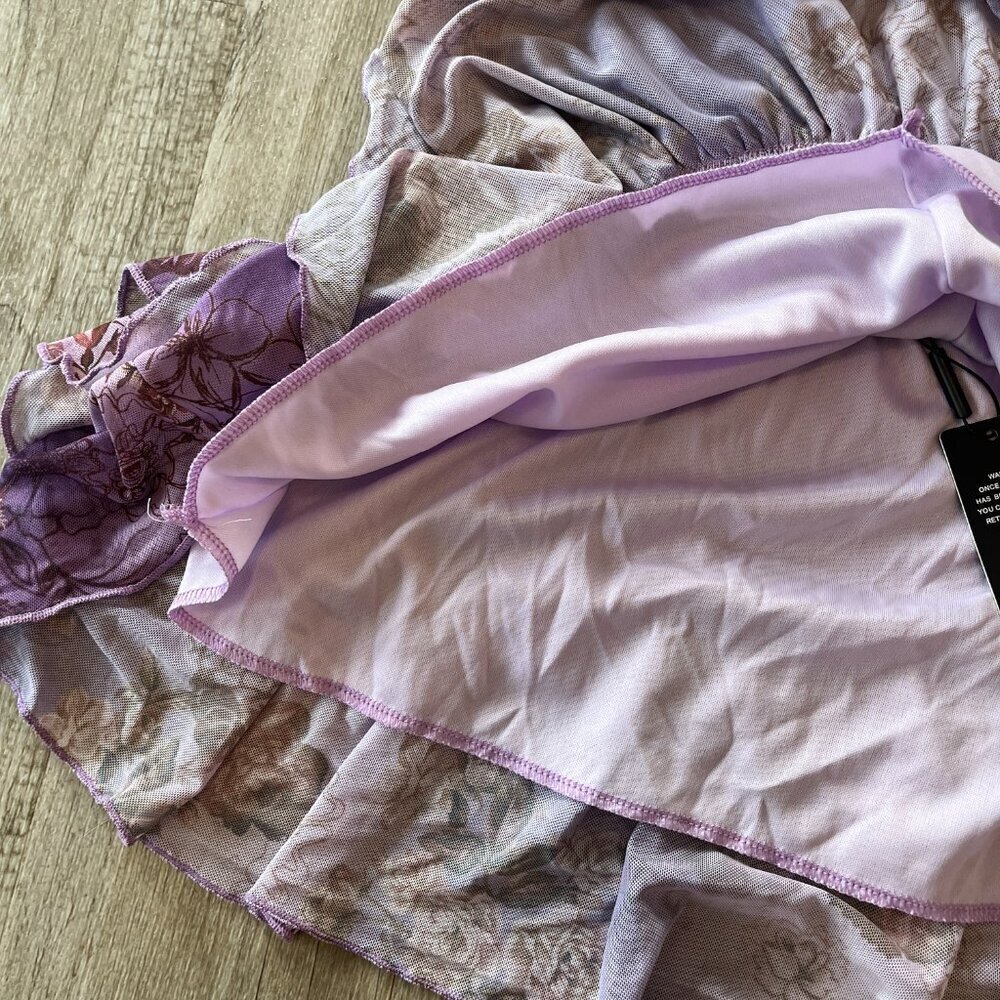 Womens NWT Fashion Nova Purple Printed Mini Dress - L - Picture 4 of 8
